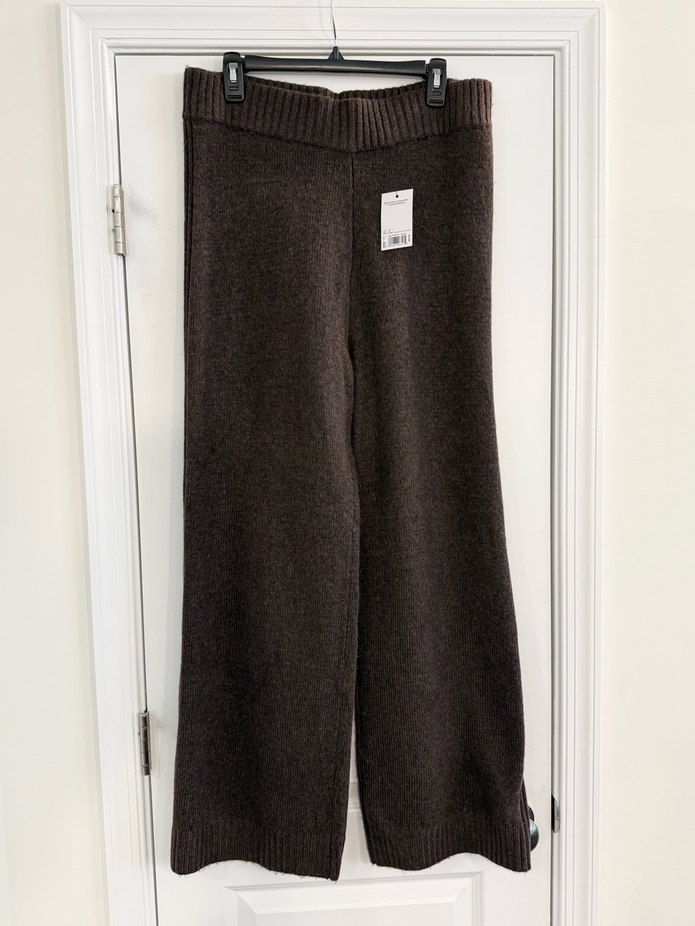 Brown Sweater Knit Wide Leg Pants Women’s L Pull On Cozy Fall NWT